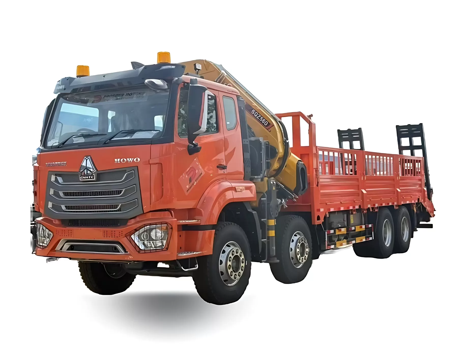 SINOTRUK NX 8X4 Truck Mounted with XCMG SQZ560 Folding Crane, Max Lifting Capacity 28 Ton
