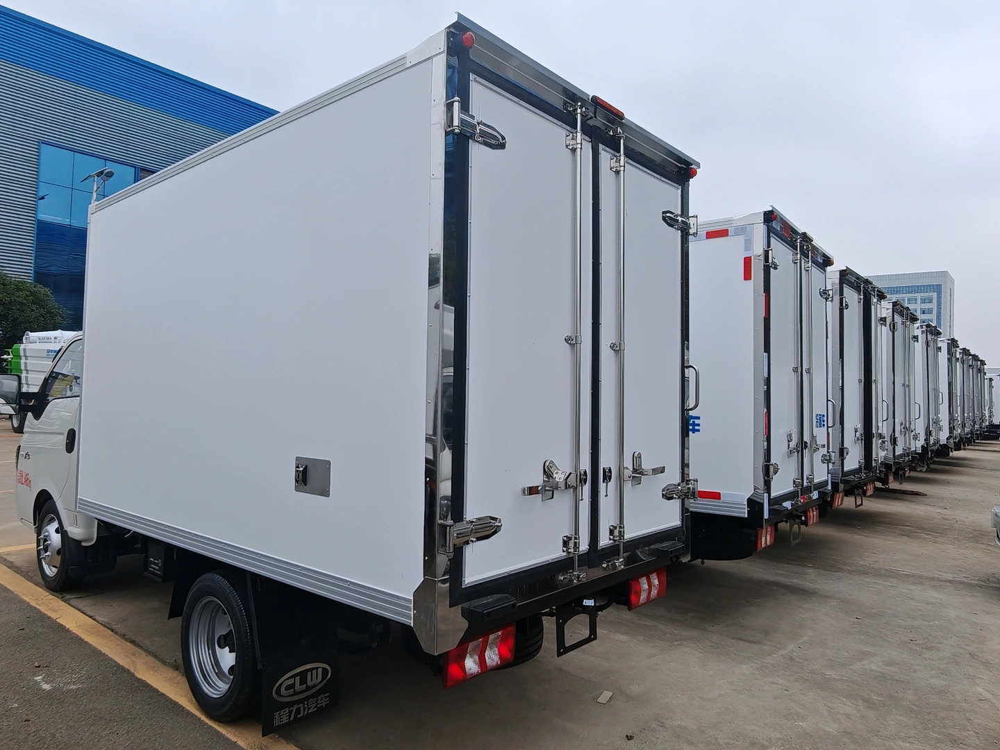 Box van bodies in delivery line