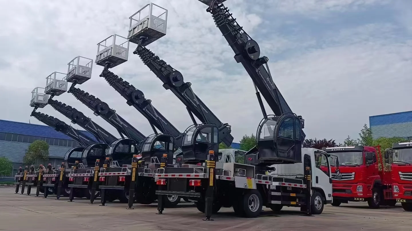 isuzu aerial work trucks booms raised