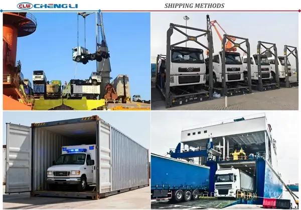 CLW trucks loaded by RoRo roll-on roll-off vessel container and flat rack shipping methods